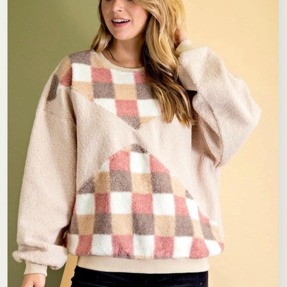 easel Sweaters - NWT Easel Long Sleeve Teddy Fleece Checkered Sweater size L